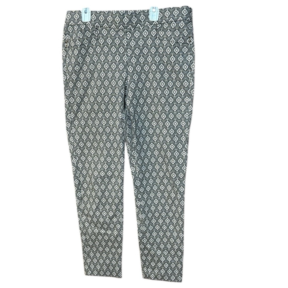 Roz & Ali Pull on Dress Ankle Pants Diamond pattern Black and Beige Women’s 10